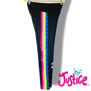 BNWOT Girls justice leggings w/ rainbows and mesh detailing on legs. size large